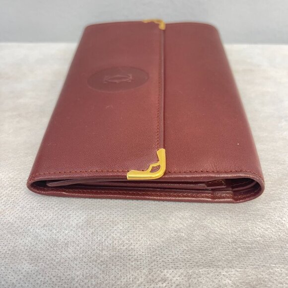 Cartier Vintage Must Line Bordeaux Tri-Fold Wallet w/ Kisslock Pouch - Preowned - Picture 4 of 15